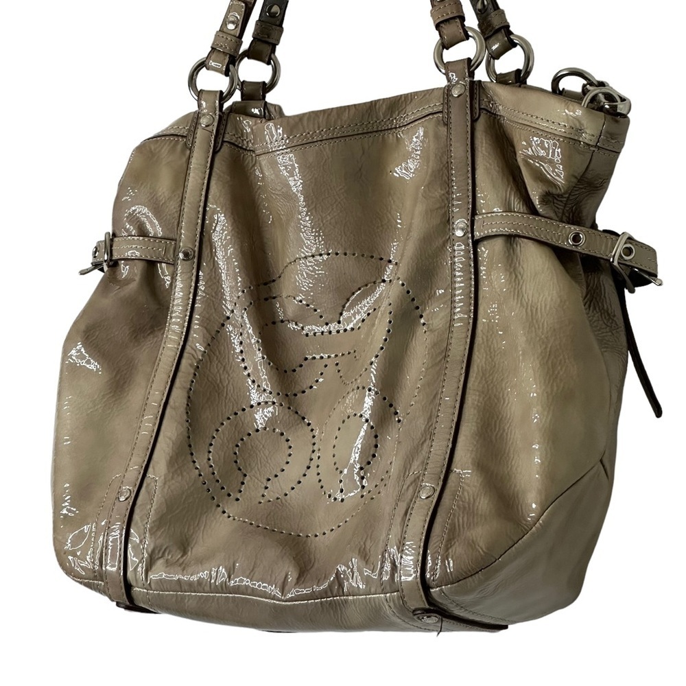 COACH Audrey Andie Large Patent Leather Cinched Tie Perforated Tote Bag - Picture 4 of 16